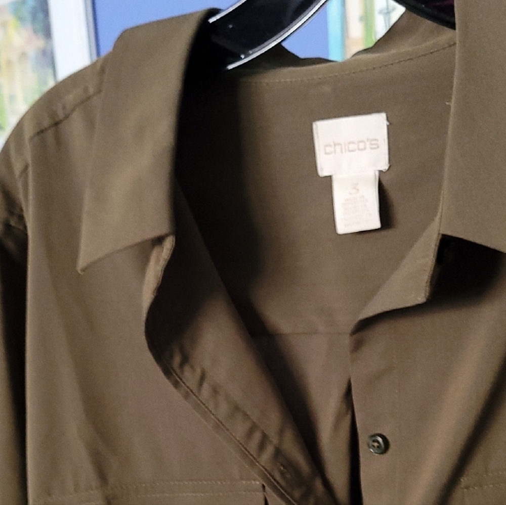 Chico's Olive Green Button Down Shirt 3=16/XL - Picture 10 of 12
